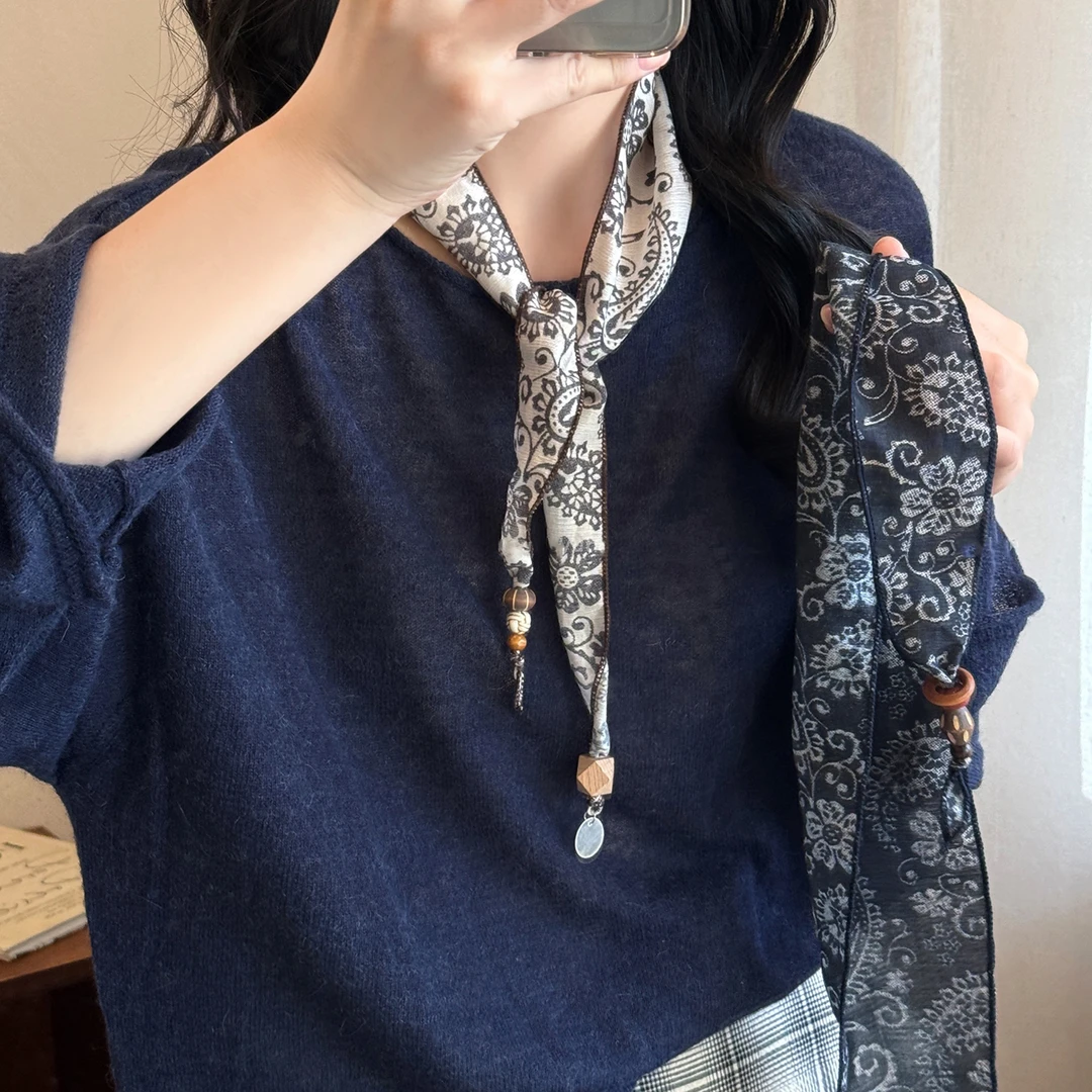 非金属布艺项链 复古丝巾项链女轻奢高级感时尚毛衣链挂脖配饰潮