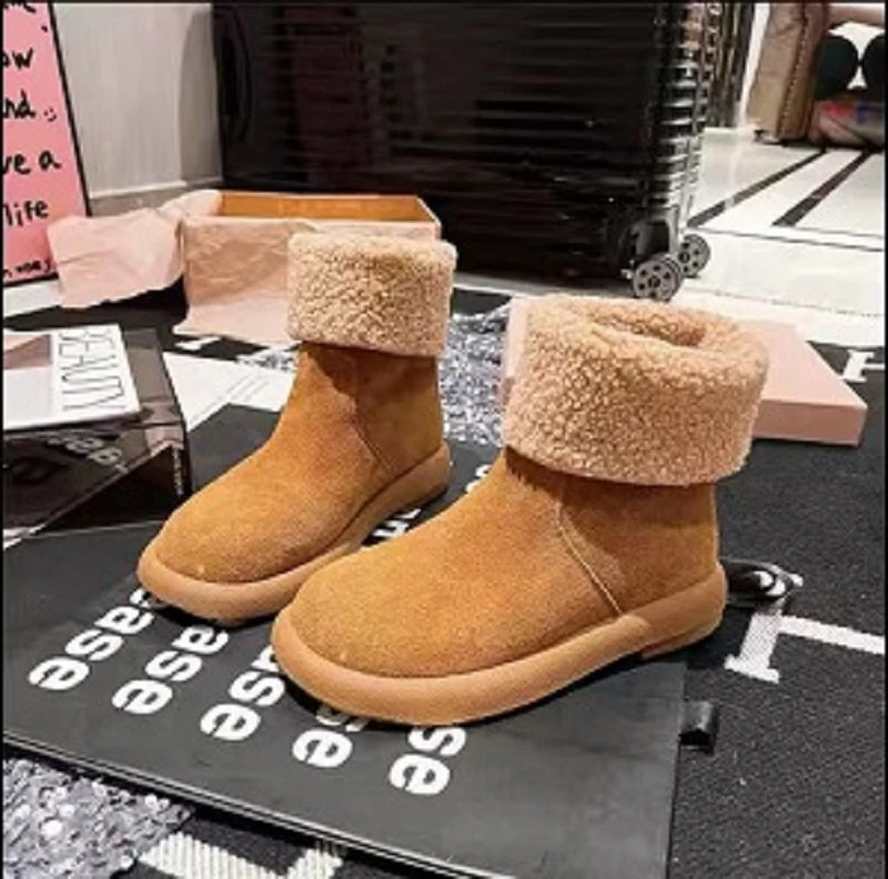 雪地靴女2025冬季加绒加厚棉鞋网红后搭扣平底短靴中筒靴两穿靴子