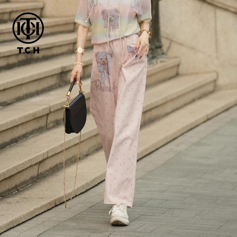 TCH私服烫钻工艺时尚百搭潮流淑女牛仔长裤女T75A20E5136轻奢tch