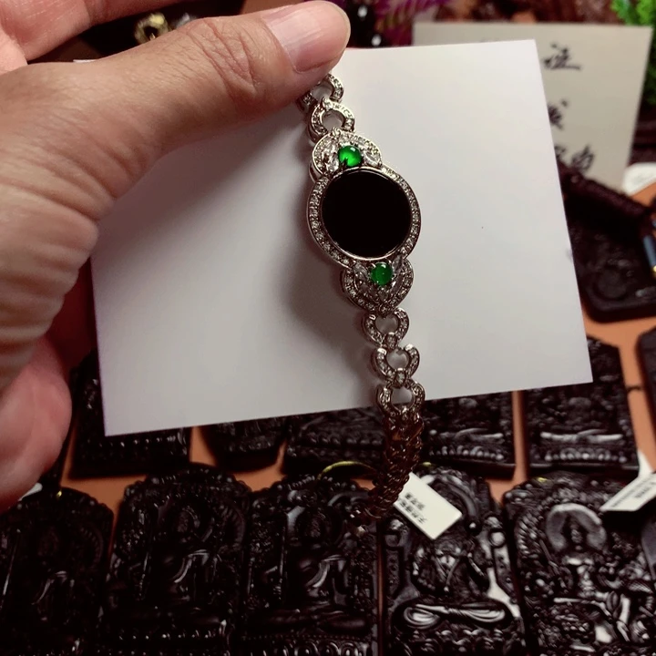 翡翠未镶嵌颈饰天然缅甸a货钢琴黑挂件