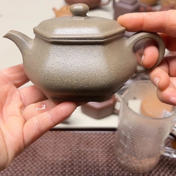 紫砂茶壶六方明炉200毫升青降坡