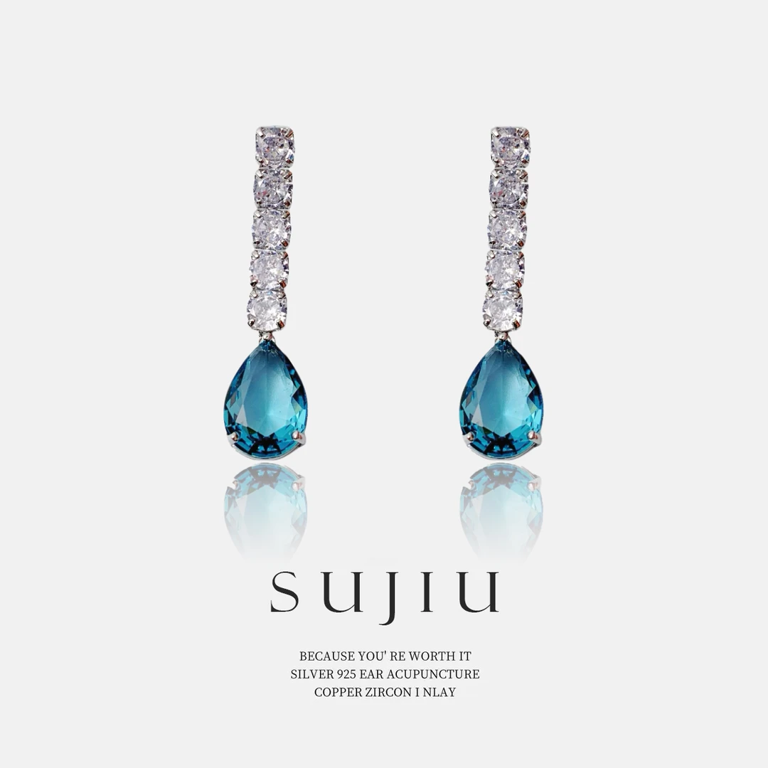 铜合金耳饰 SUJIU 925银针【蓝眼泪】欧美精致简约耳钉耳环耳坠7153