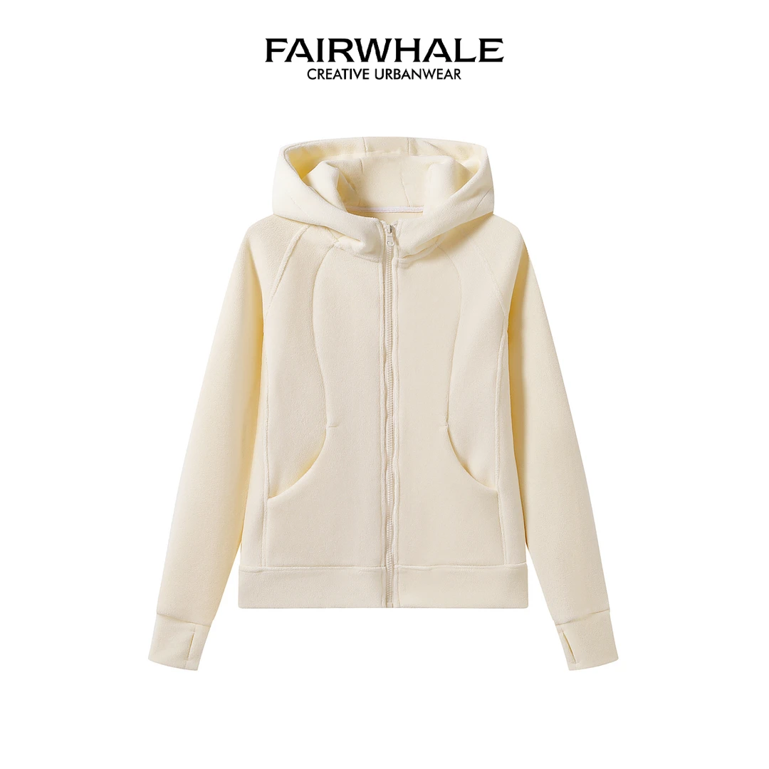 马克华菲时尚保暖连帽秋季款摇粒绒外套休闲运动纯色百搭内搭长袖