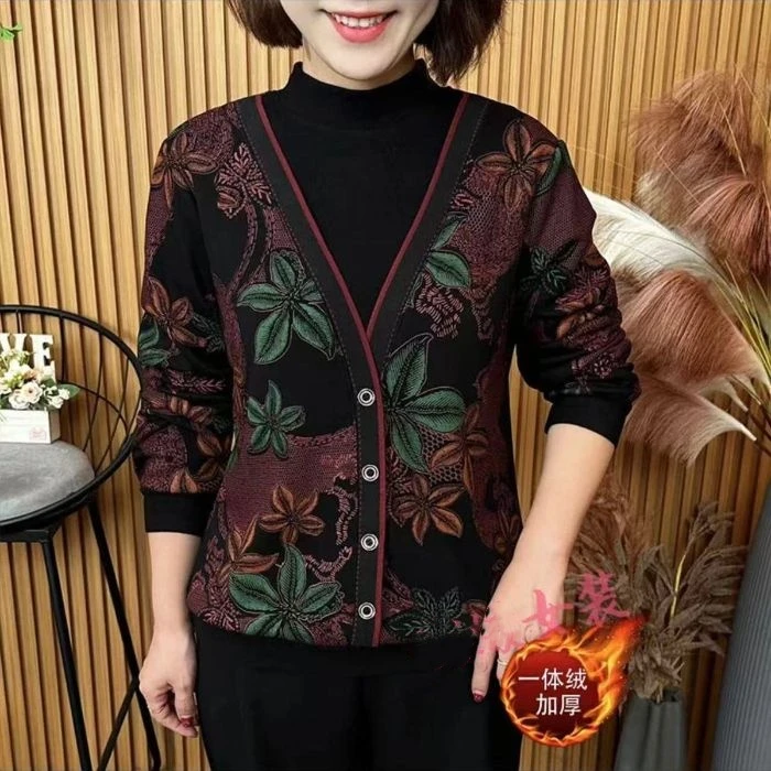 冬季新款加绒加厚卫衣气质百搭假两件减龄妈妈半高领保暖显瘦上衣