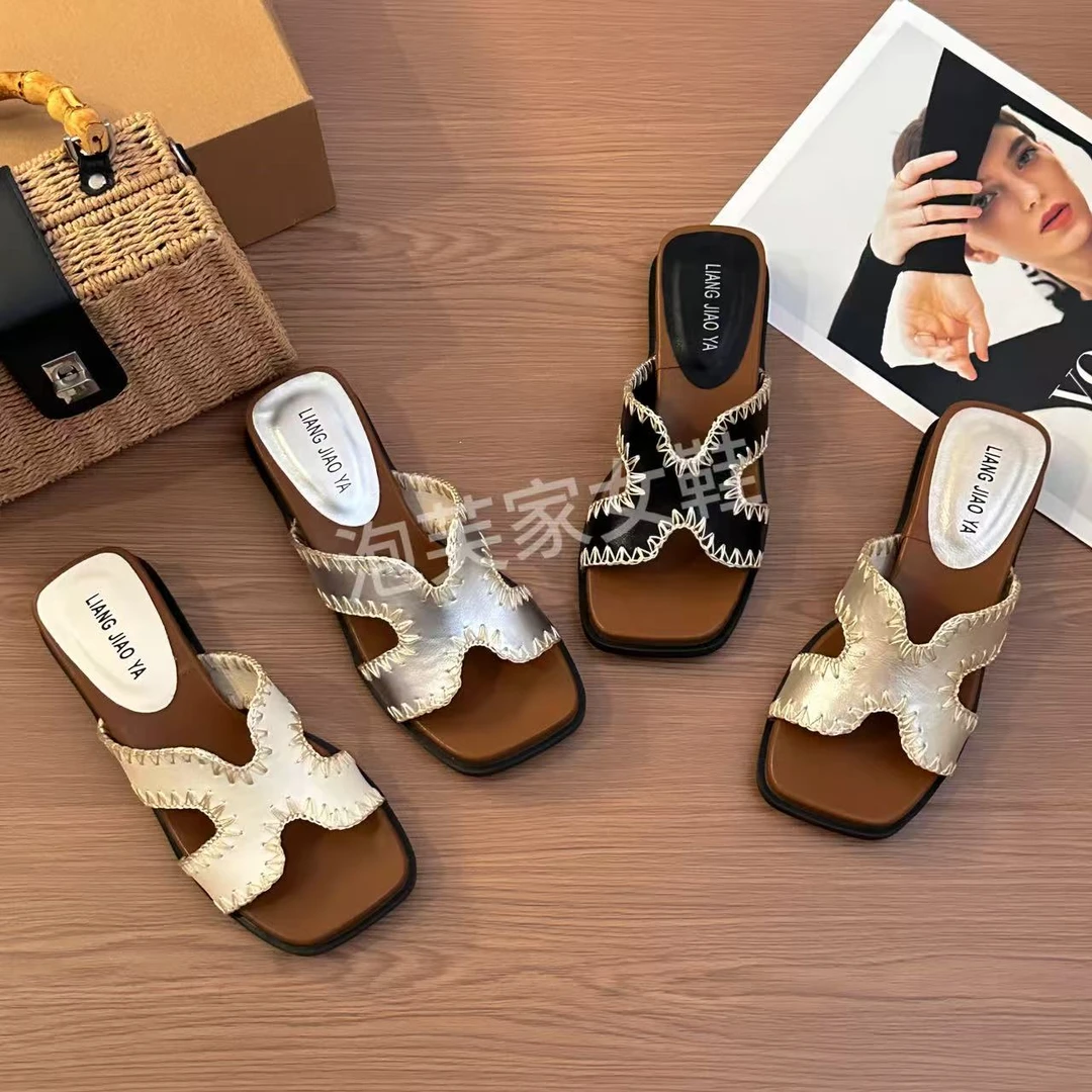法式绝美坡跟厚底凉拖鞋女夏外穿2025新款配裙子高跟高级感一字拖