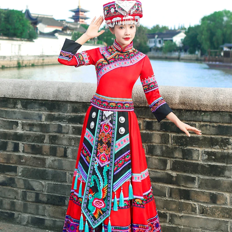 壮族民族服装瑶族土家族布依族苗族舞蹈表演服三月三壮族演出服女