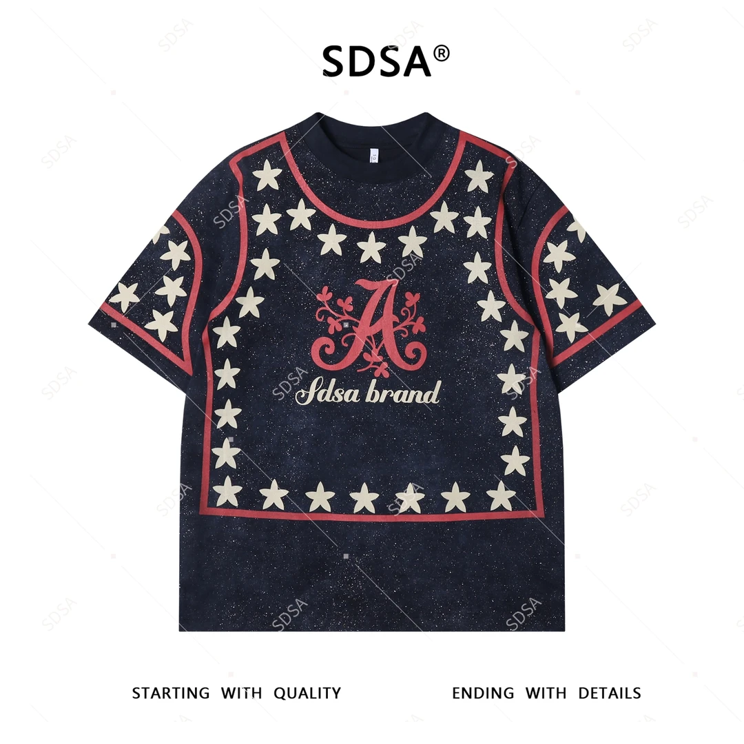 夏季高级感新款男士简约撞色字母星星印花短袖T恤时尚重磅上衣