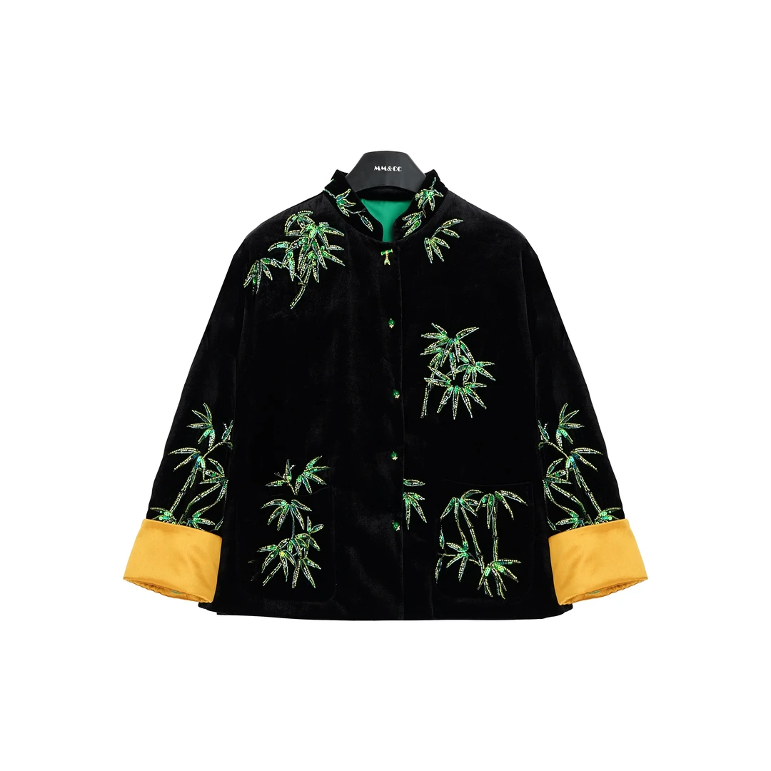 【绿竹】新中式国风竹叶珠绣丝绒羽绒服MCFYR1265