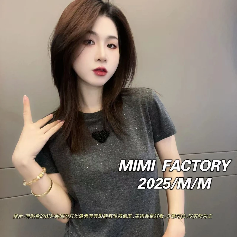 芈芈 2025新款短袖 三角满天星短袖T恤女修身显瘦上衣XCTQ