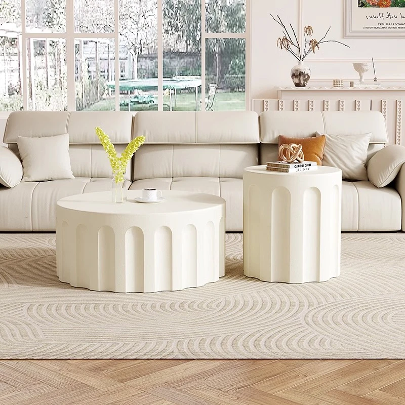 奶油风现代简约茶几客厅家用2024新款高端小户型大小圆形茶桌组合