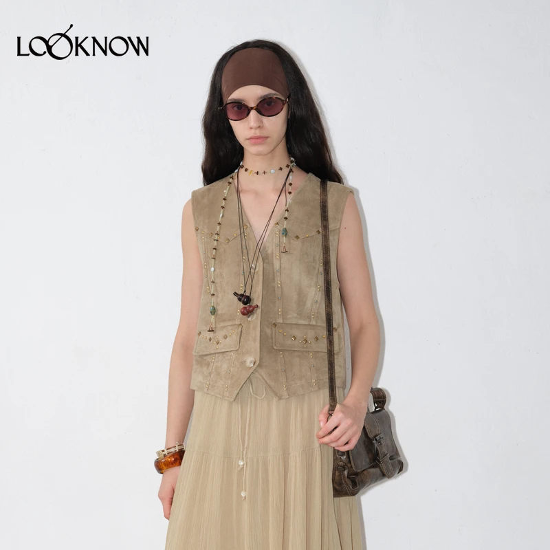 IF BY LAND设计师品牌LOOKNOW25早秋新款卡其金属烫钻马甲