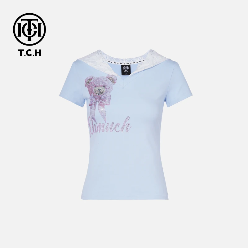 TCH私服烫钻工艺新时尚淑女百搭新潮流T恤女T75B10E5003轻奢tch