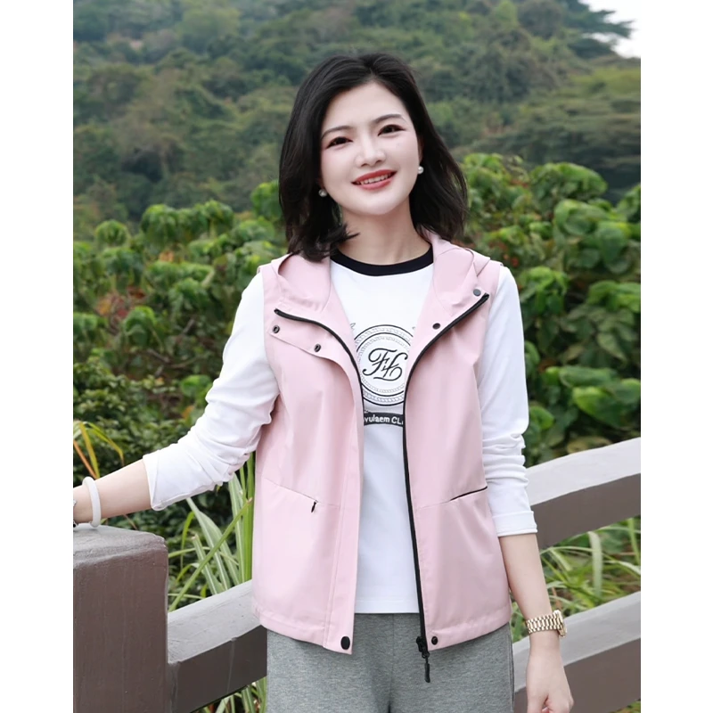 阿楠anan 自在由你 纯色拉链百搭连帽马甲背心春季新款女马夹外套