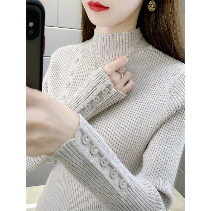 韩系半高领打底衫女秋冬新款洋气软糯内搭毛衣修身显瘦针织上衣女