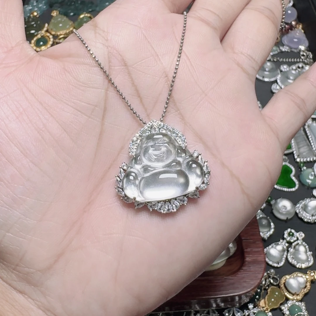 吊坠(赠链)银S925镶嵌石英质玉大佛公