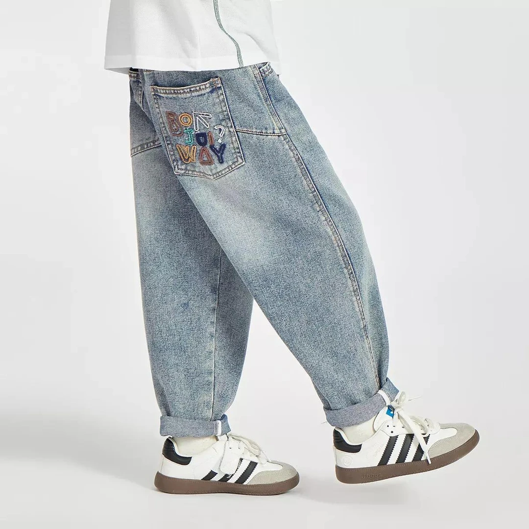 男童新款洋气韩版休闲百搭时尚束脚裤儿童春秋牛仔裤宽松直筒裤潮