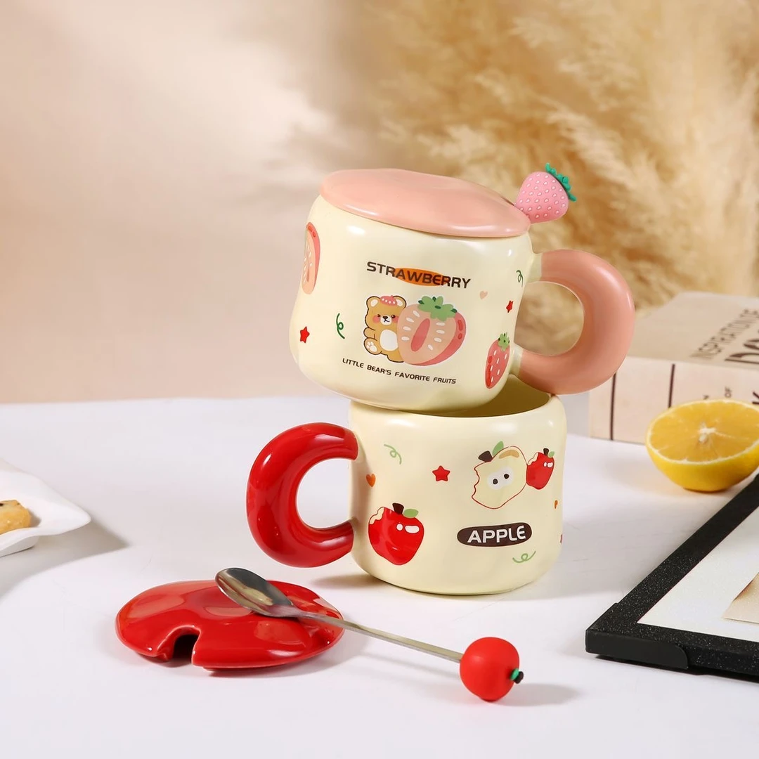 可爱小熊马克杯带盖家用女生水杯办公室杯子情侣杯子大马克陶瓷杯