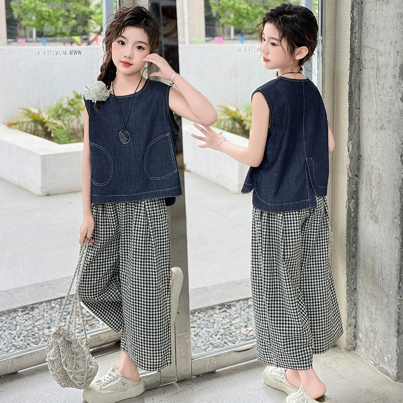 童装女童牛仔套装2025夏季新款儿童背心裤子两件套女孩时髦衣服新