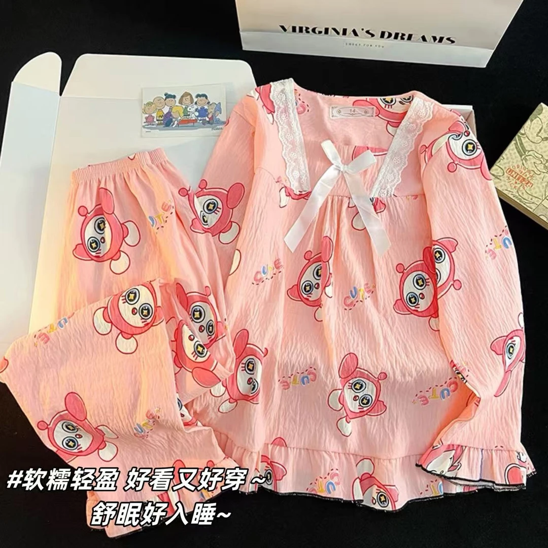 儿童睡衣女童长袖春秋季甜美公主风中大童女孩蛋仔派对家居服套装