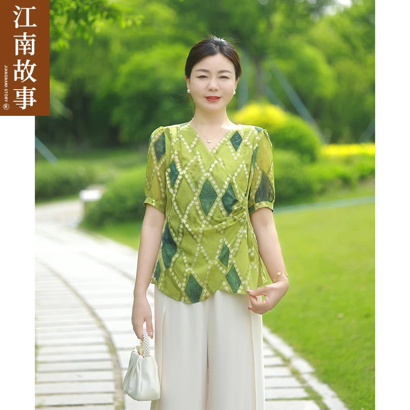 江南故事夏季薄款妈妈装时尚中老年女装显瘦小衫宽松显瘦两件套装