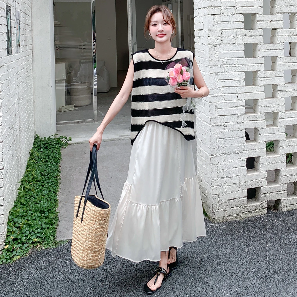 小众不撞款条纹背心半身裙套装女夏独特绝美温柔风气质穿搭两件套
