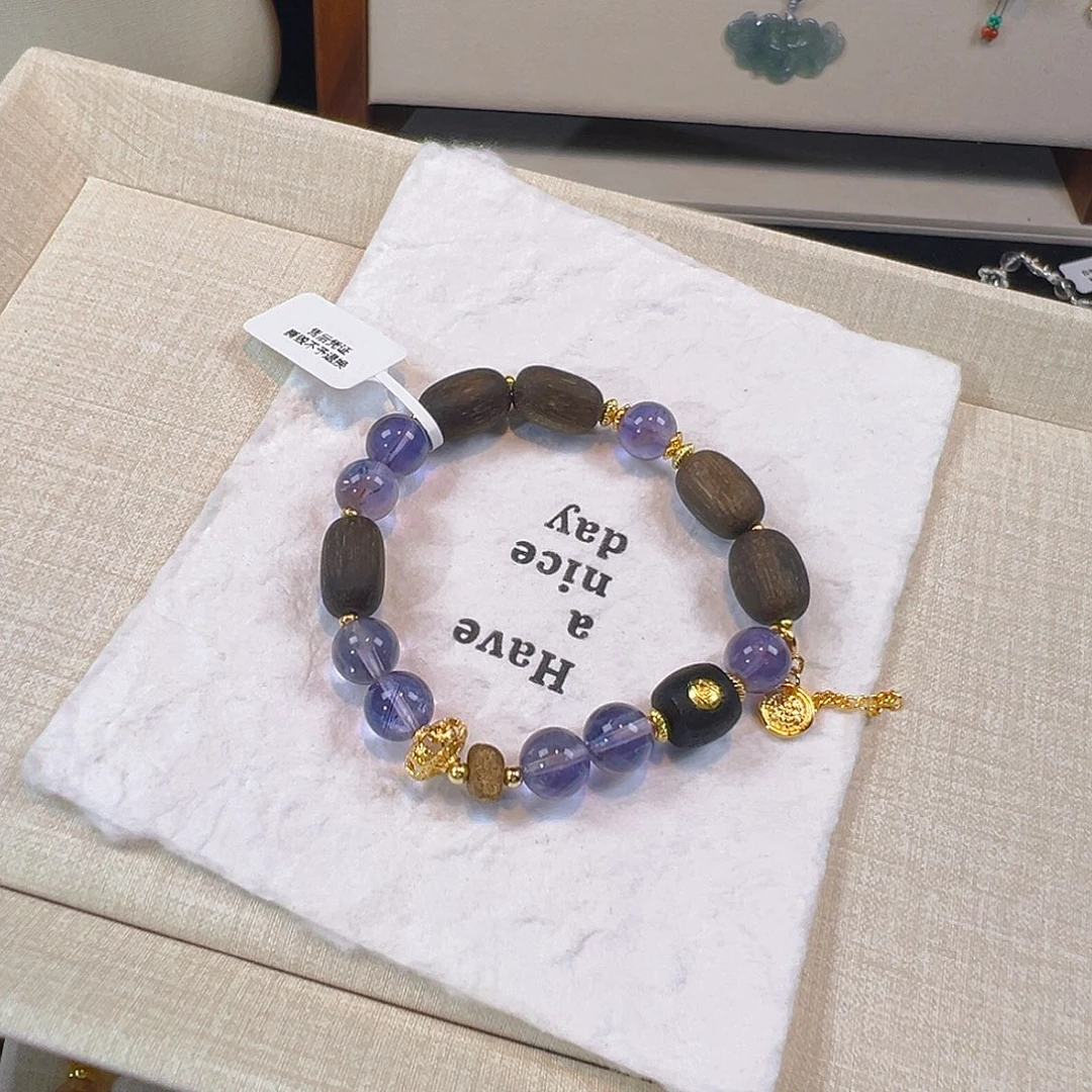 水晶手链未镶嵌紫兔毛沉香木