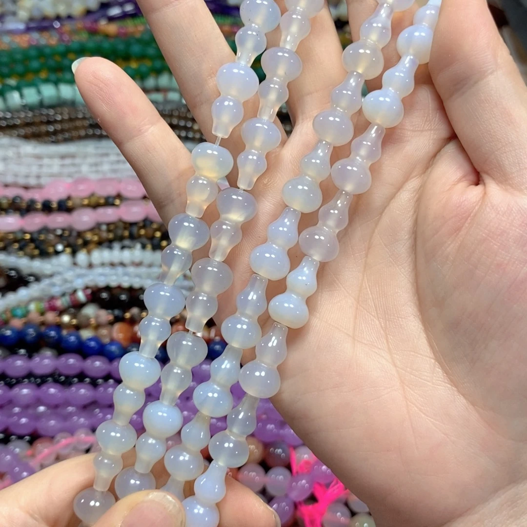 玛瑙/玉髓未镶嵌珠宝半成品荔枝冻玛瑙葫芦一条卡10*18mm