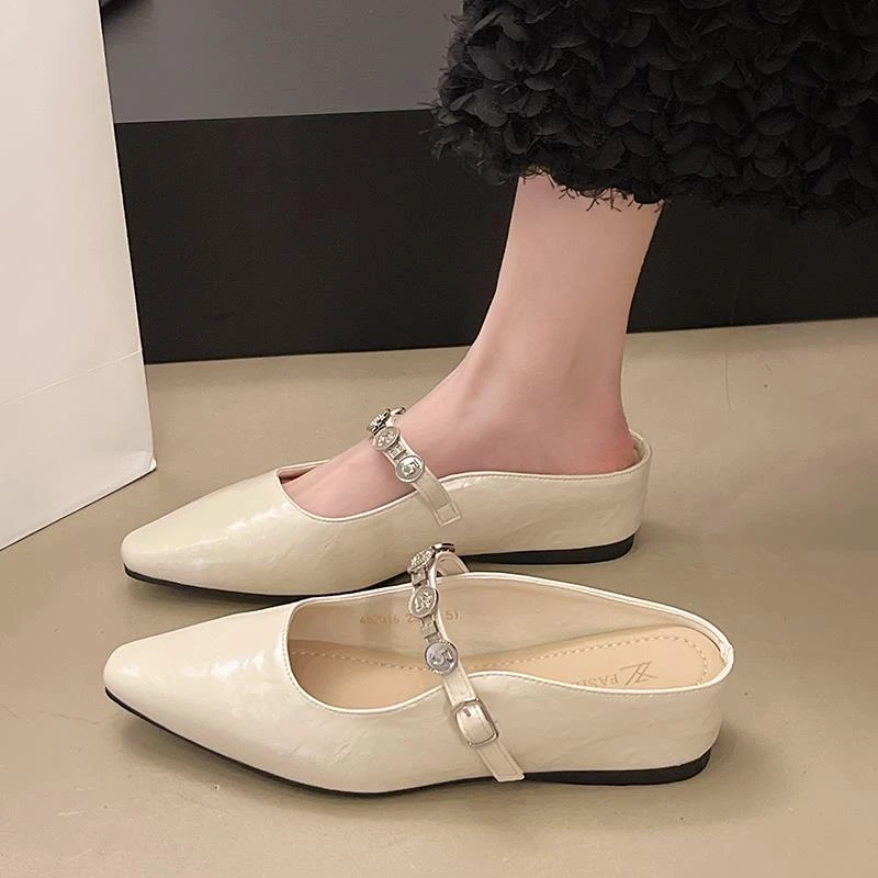 平底包头半拖鞋女春季新款复古温柔英伦风单鞋配裙子气质拖鞋显瘦