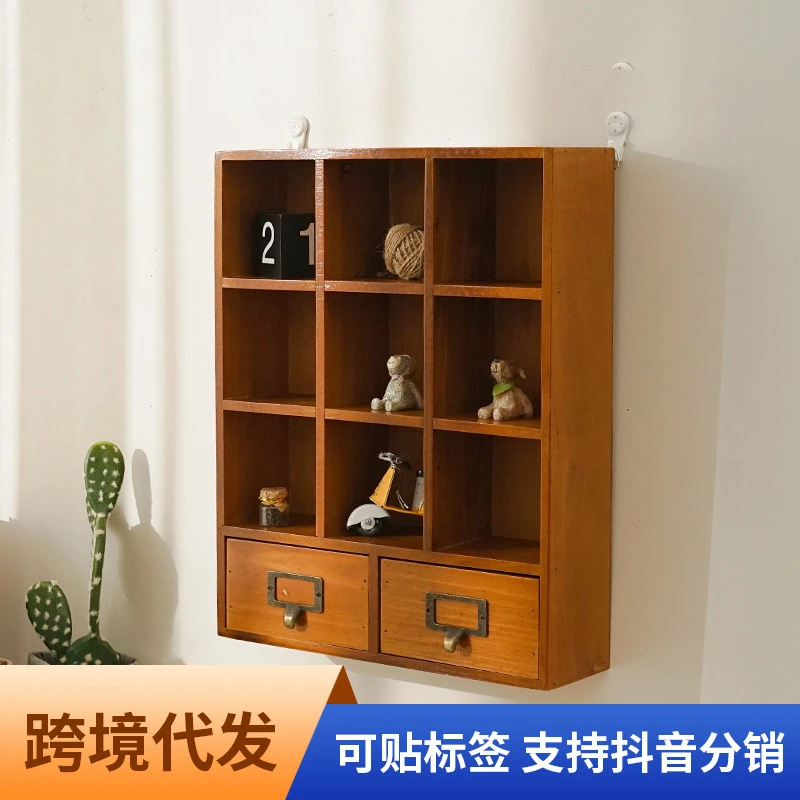 Zakka木质抽屉式桌面杂物小物件收纳盒收纳柜木制木质茶具收纳