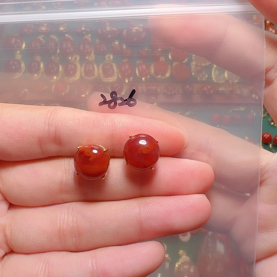 南红玛瑙银S925镶嵌耳饰
