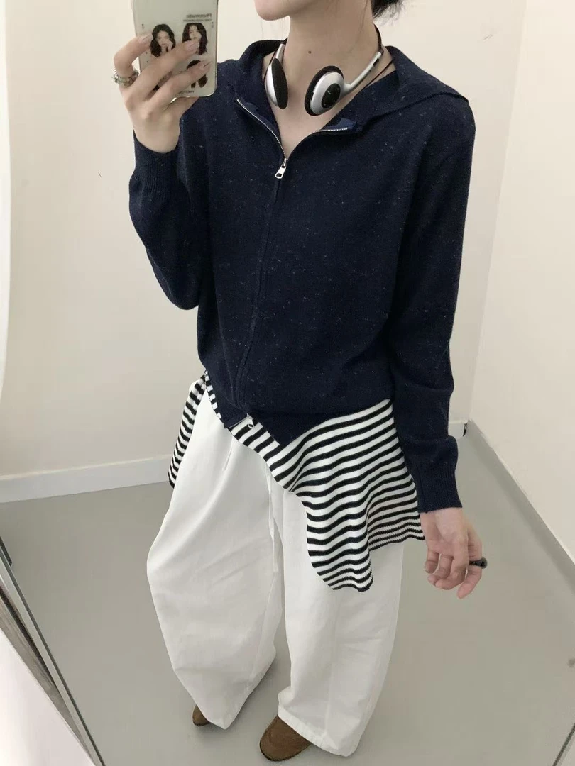 麦8761-3432连帽长袖毛针织衫气质毛衣打底针织衫