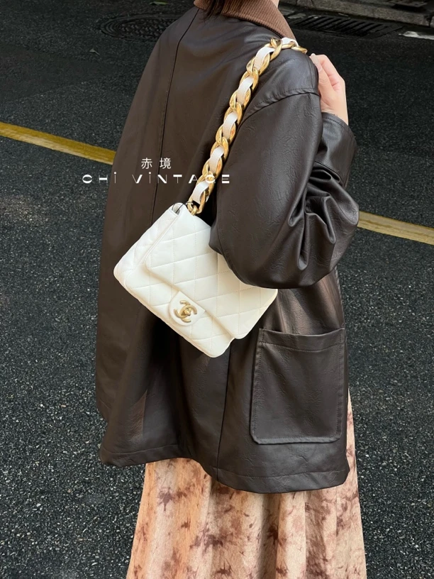 95新 Chanel/香奈儿 3160 白金22s粗链条单肩芯片款