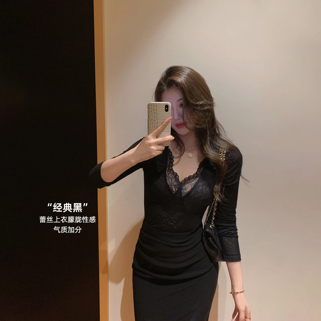 林关关【蕾丝蜜韵】纯欲性感修身蕾丝衫气质女人百搭显瘦长袖上衣