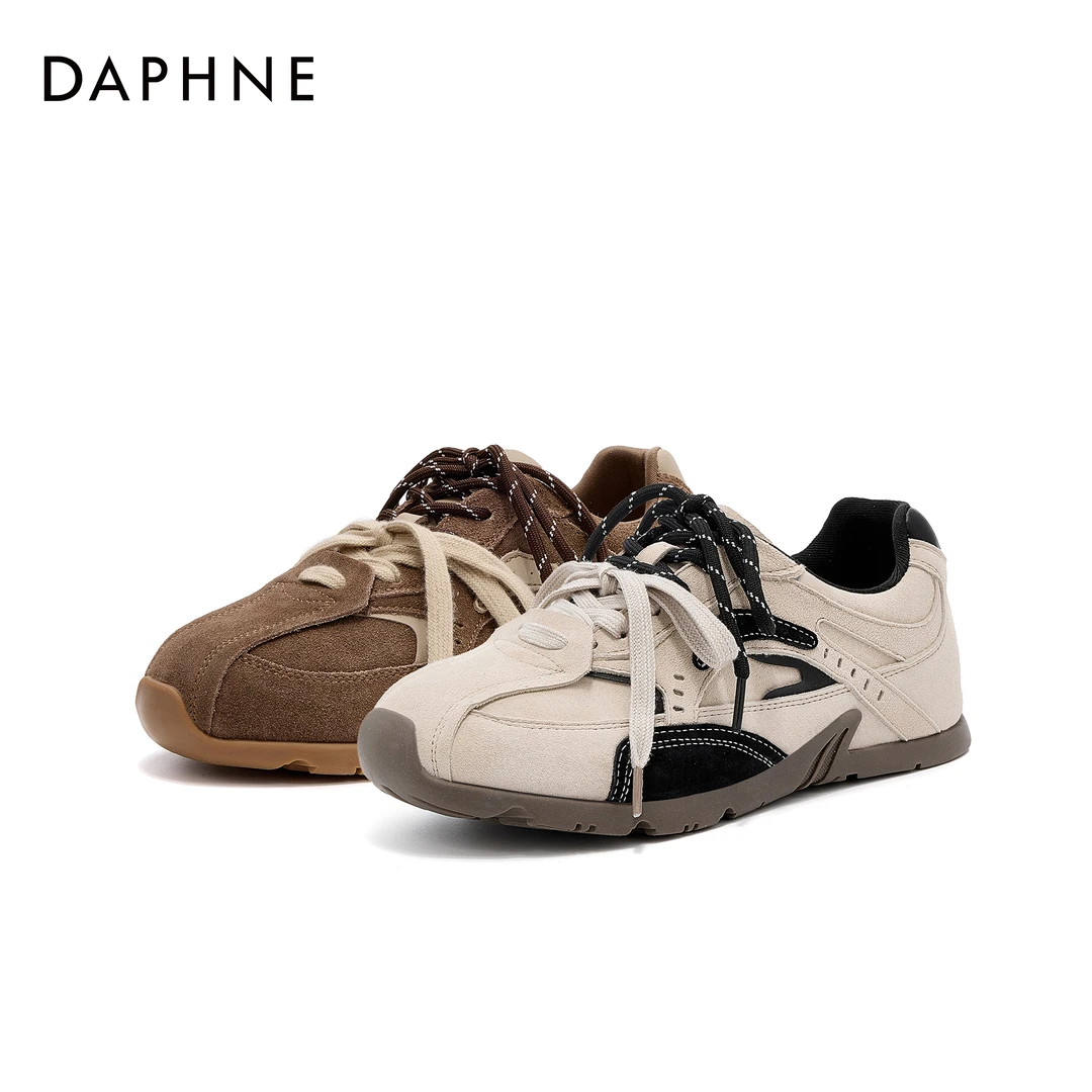 达芙妮秋冬上新时尚休闲女鞋百搭复古双色系带平底休闲圆头宋茜代