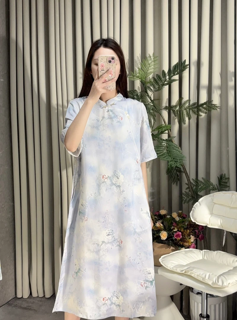 【芷清】新中式国风短袖连衣裙EX4 裙长108胸围100