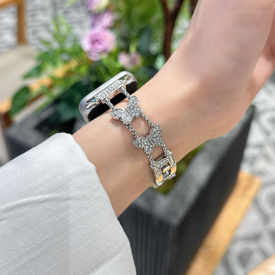 适用vivo watchgt表带夏天镶钻蝴蝶金属链条vivo watch3表带女生