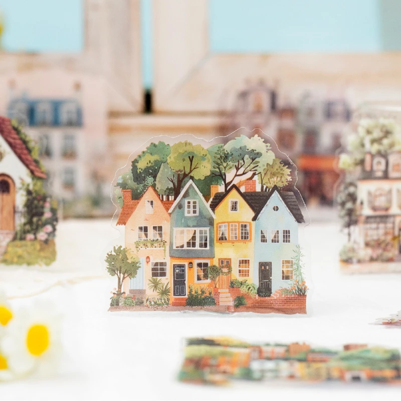 暮光 都市漫游pet造景贴纸包 房屋别墅建筑花园城镇手帐贴纸 6款