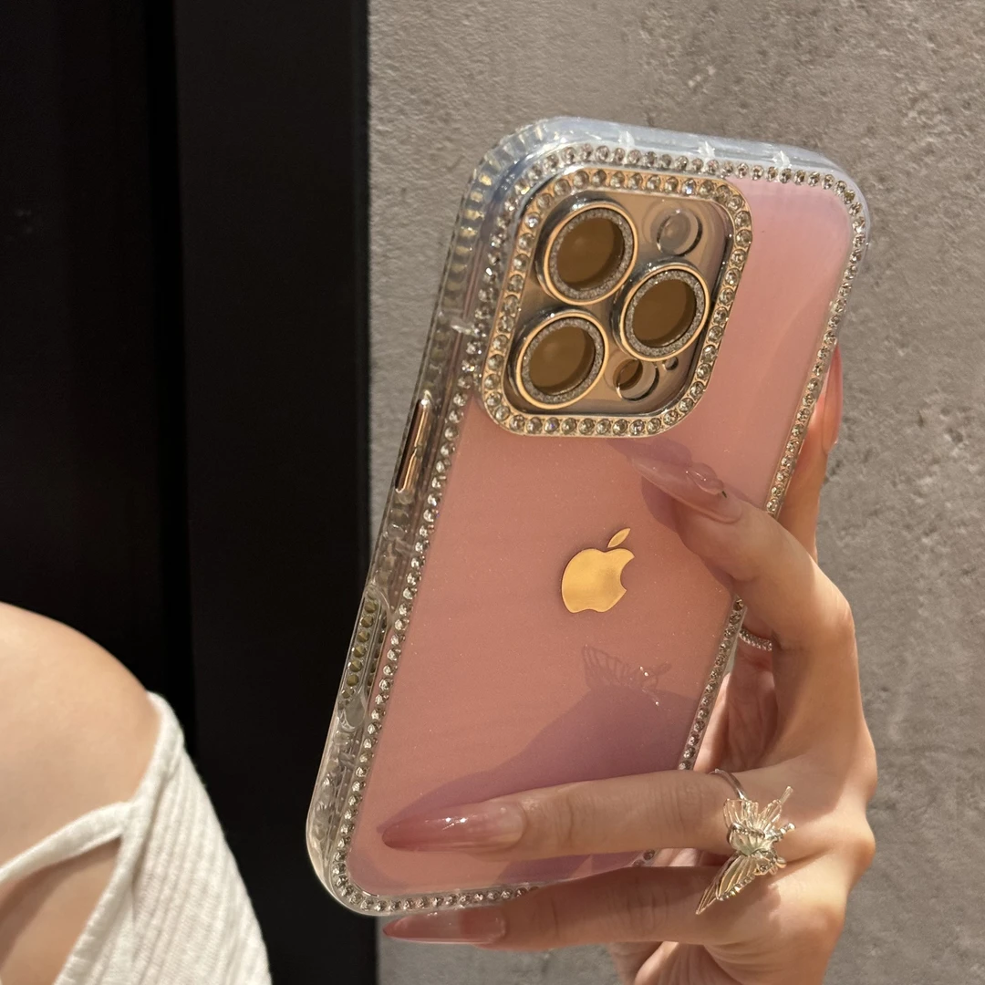 高级双面闪粉镶钻适用苹果16手机壳iPhone15promax全包镜头14女13