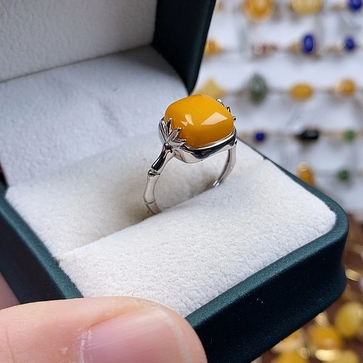 蜜蜡银S925镶嵌戒指