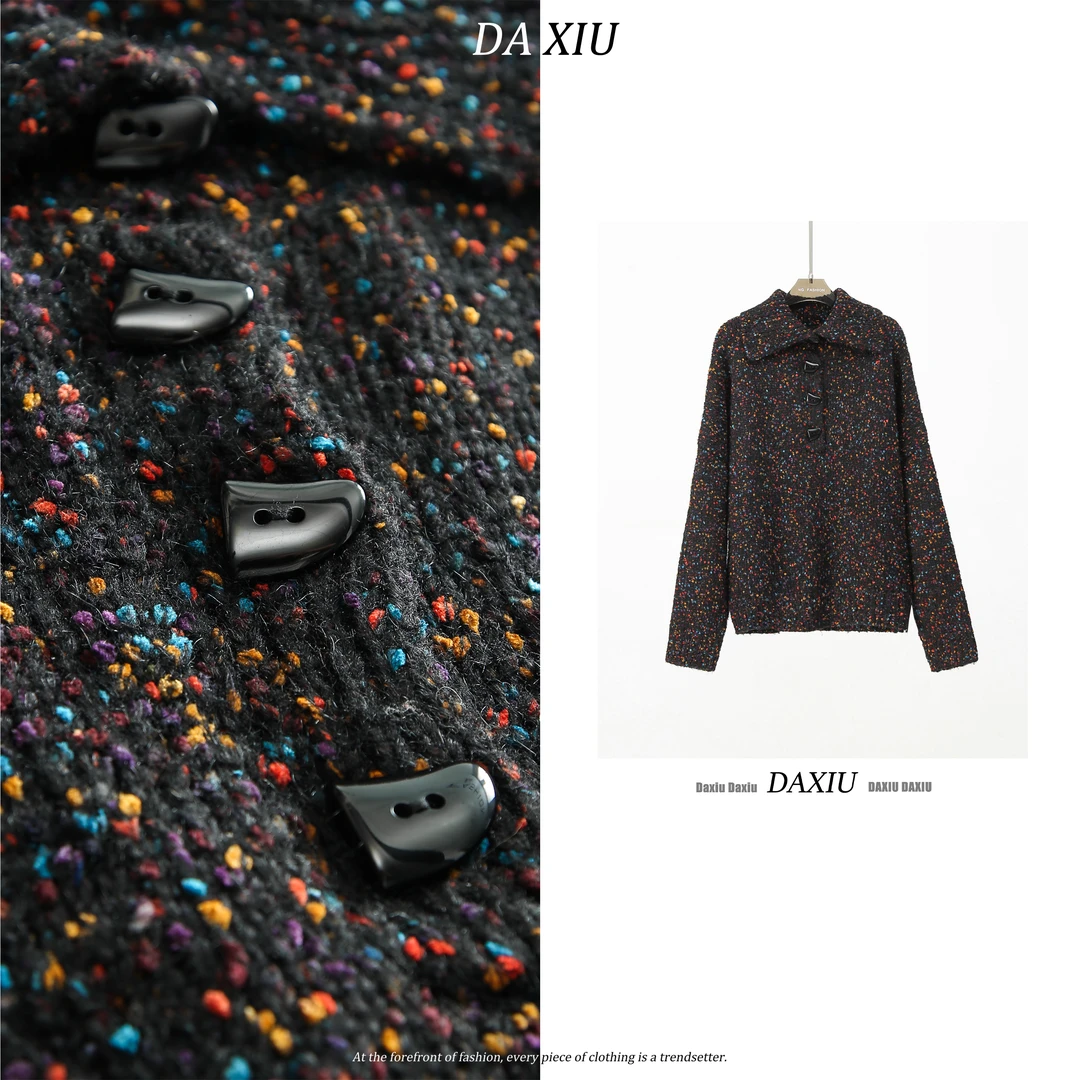 【DAXIU轻奢】秋冬纯色点子纱衬衫领针织衫-9308