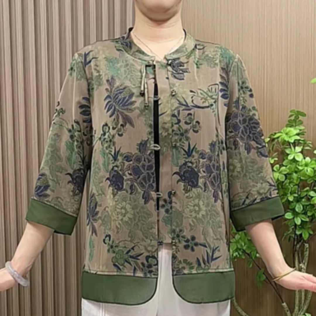 新款时尚气质复古国风七分袖开衫