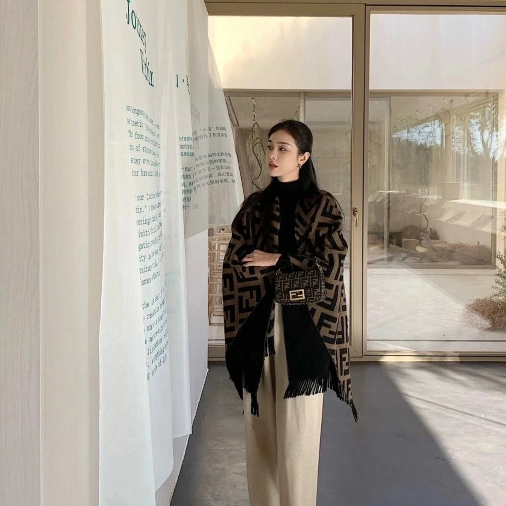 英伦厚款女不起球极简风通用围巾披肩双面气质格子披肩围巾