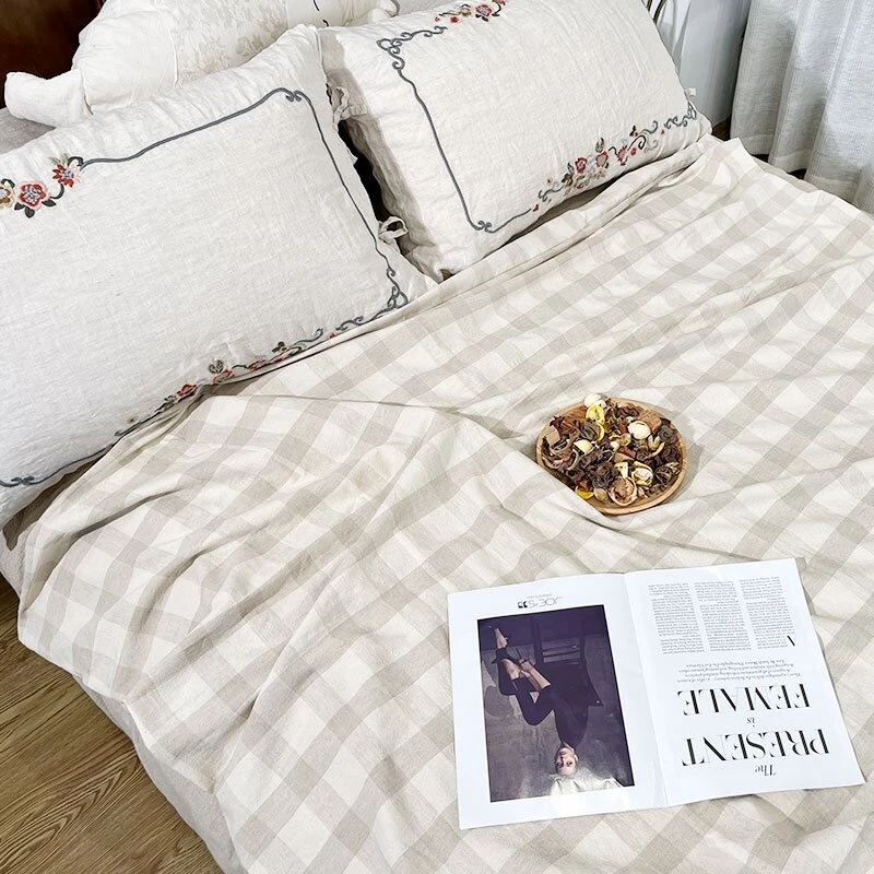 K6-4罗布麻格子床单2.3*2.5