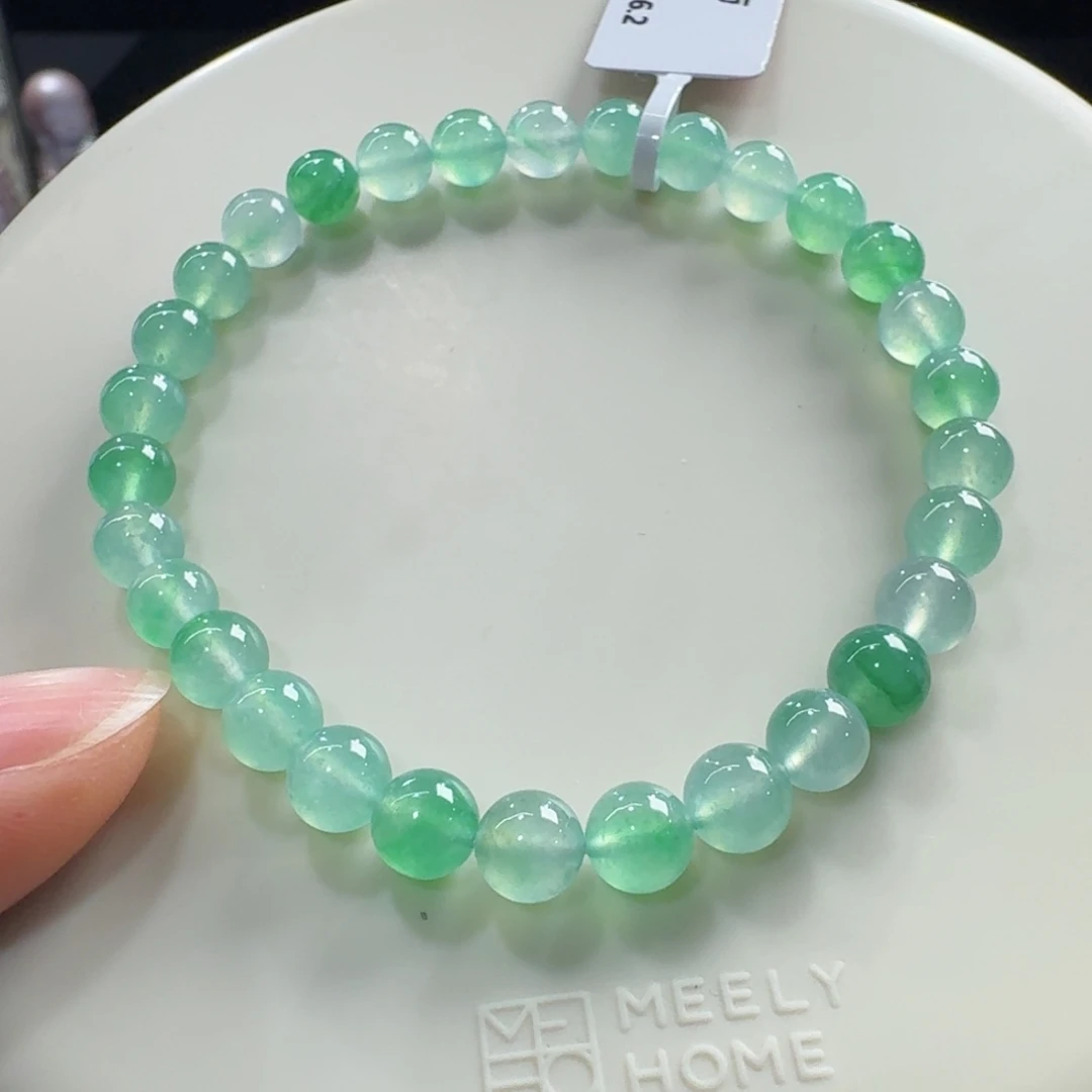 未镶嵌手链翡翠高冰薄荷绿飘金丝阳绿单圈6mm