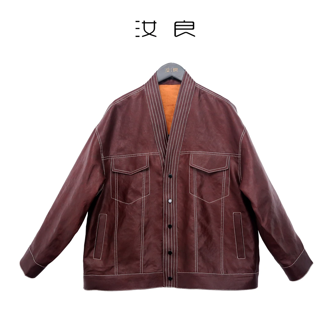 双面缎明线开襟夹克上衣