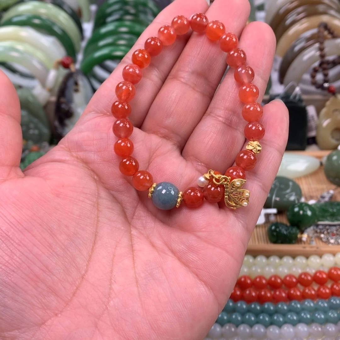 南红玛瑙未镶嵌手链卡0.7