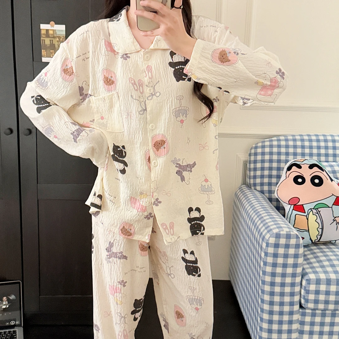动物派对可爱睡衣女款长袖长裤春秋季薄款卡通可外穿家居服套装