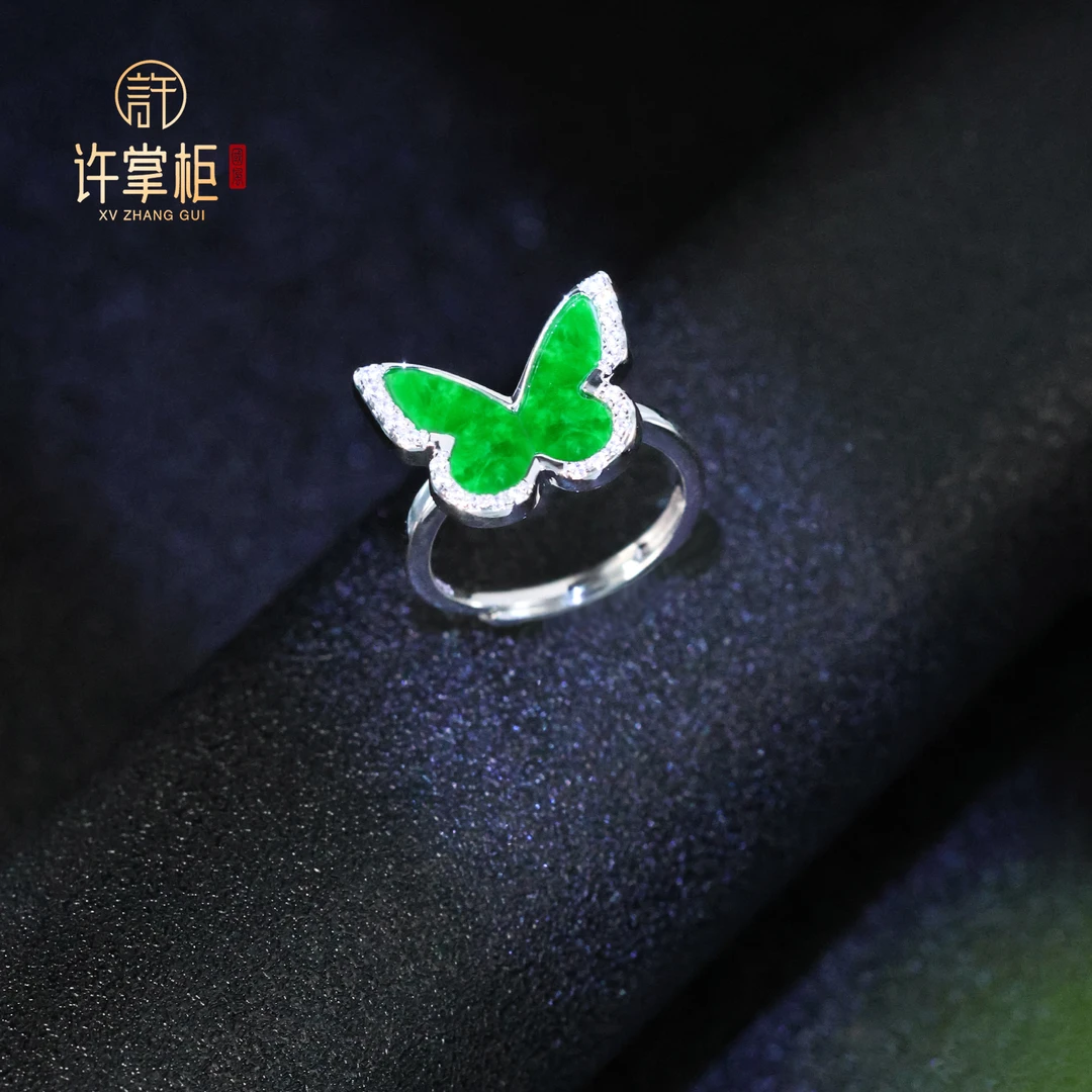 许掌柜｜S925银翡翠戒指天然缅甸翡翠A货蝴蝶配饰精致精美优雅气质