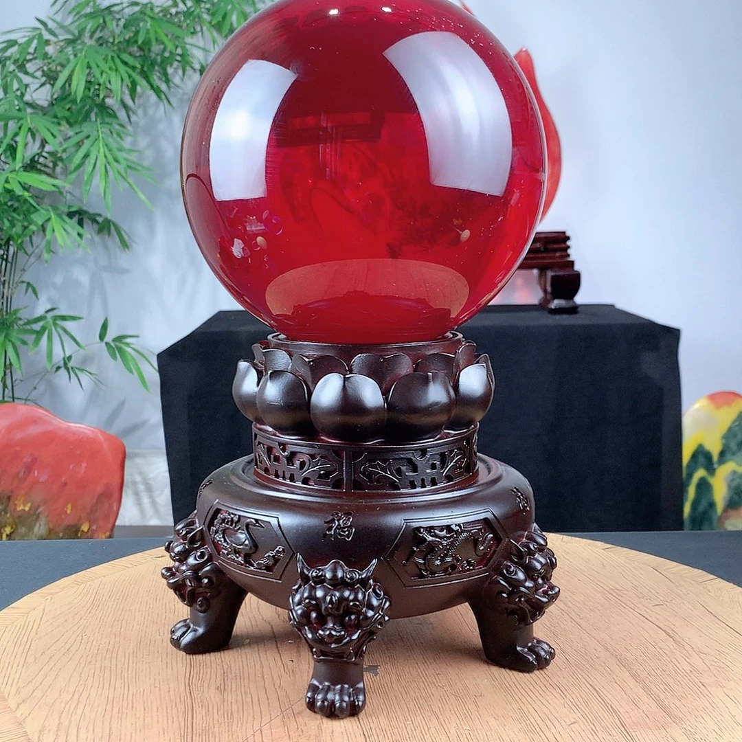 石材红水晶球摆件直径20公分