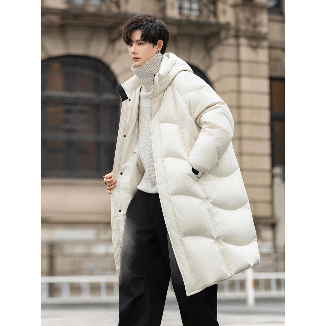 爱赫蒙加绒加厚中长款羽绒服男士2025年冬季新款极寒宽松连帽面包